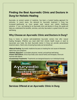 Best Ayurvedic Clinic & Doctors in Durg for Natural Healing