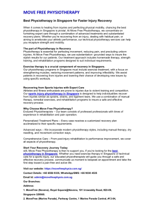 Best Physiotherapy in Singapore for Faster Injury