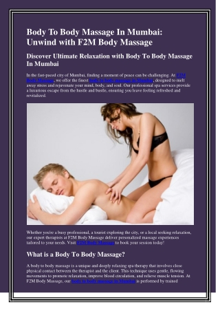 Body To Body Massage In Mumbai