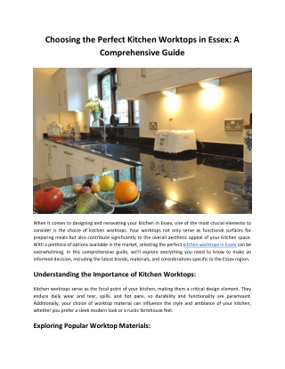 Choosing the Perfect Kitchen Worktops in Essex: A Comprehensive Guide