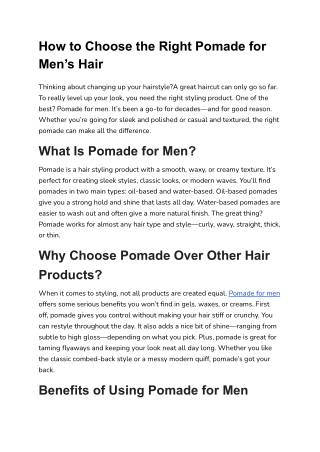 How to Choose the Right Pomade for Men’s Hair