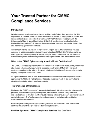 Your Trusted Partner for CMMC Compliance Services