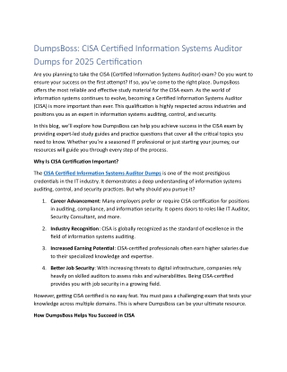 CISA Certified Information Systems Auditor Dumps: DumpsBoss Trusted Exam Materia