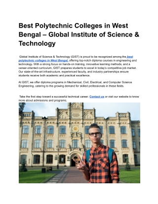 Best Polytechnic Colleges in West Bengal – Global Institute of Science & Technology
