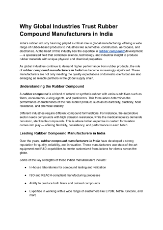 Why Global Industries Trust Rubber Compound Manufacturers in India