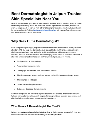 Best Dermatologist in Jaipur: Trusted Skin Specialists Near You