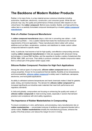 The Backbone of Modern Rubber Products