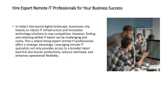Hire Expert Remote IT Professionals for Your Business Success