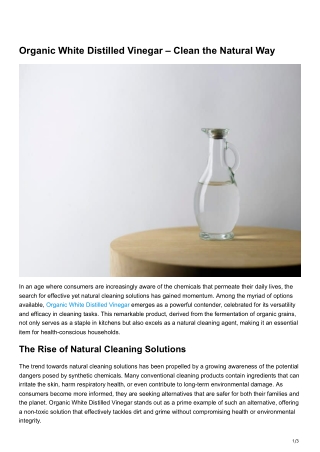 Organic White Distilled Vinegar – Clean the Natural Way