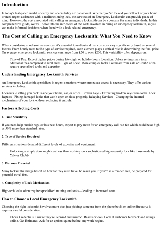 The Cost of Calling an Emergency Locksmith: What You Need to Know