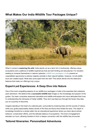 What Makes Our India Wildlife Tour Packages Unique