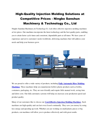 High-Quality Injection Molding Solutions at Competitive Prices - Ningbo Sanshun