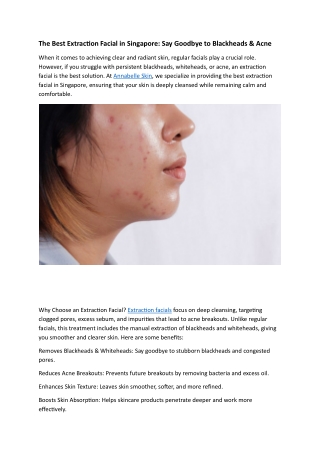 The Best Extraction Facial in Singapore
