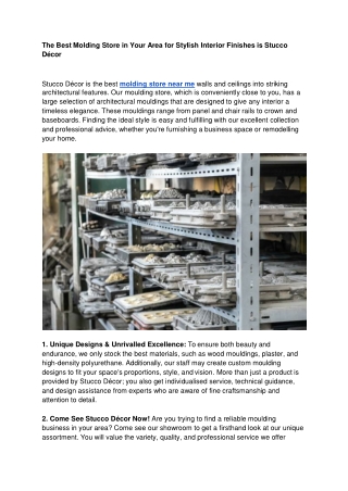 The Best Molding Store in Your Area for Stylish Interior Finishes is Stucco Décor