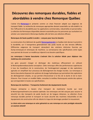Découvrez des remorques durables, fiables et abordables à vendre chez Remorque Q
