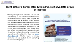 Right path of a Career after 12th in Pune at Suryadatta Group of Institute