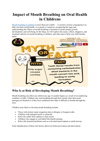 Impact of Mouth Breathing on Oral Health in Childrens