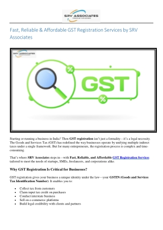 Expert GST Registration Services Assistance -  SRV Associates