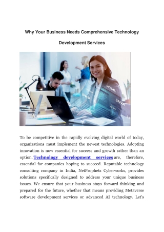 Why Your Business Needs Comprehensive Technology Development Services