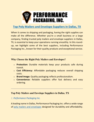 Top Poly Mailers and Envelope Suppliers in Dallas, TX