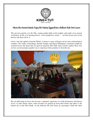 Above the Ancient Sands Enjoy the History Egypt from a Balloon Ride Over Luxor