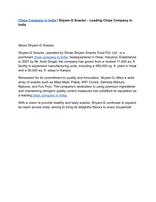 Chips Company in India  Shyam-G Snacks