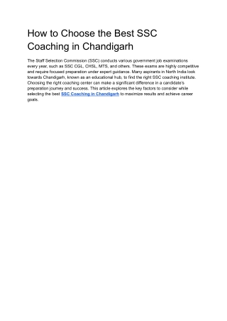 How to Choose the Best SSC Coaching in Chandigarh
