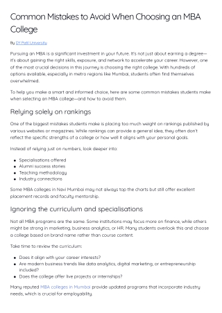 Common Mistakes to Avoid When Choosing an MBA College