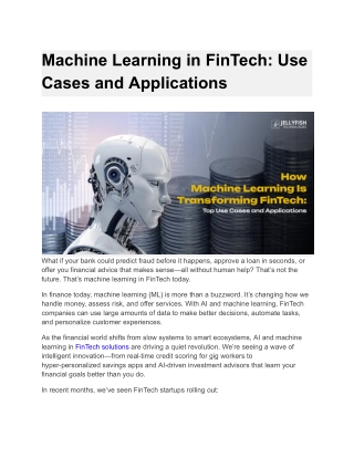 Machine Learning in FinTech Use Cases and Applications