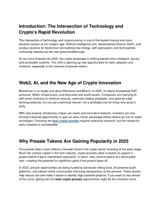 Crypto & Tech in 2025: Smart Investing Through Innovation and Presales