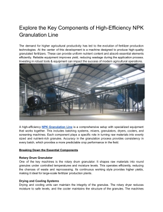 Explore the Key Components of High-Efficiency NPK Granulation Line