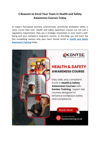 5 Reasons to Enrol Your Team in Health and Safety Awareness Courses Today