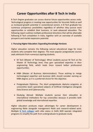 Career Opportunities after B Tech in India