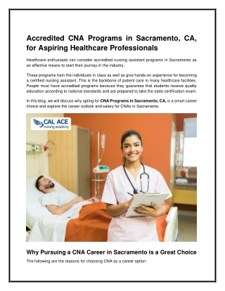 Get CNA Certified Programs in Sacramento CA - Apply Today