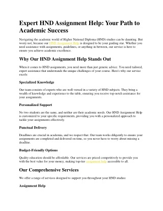 Expert HND Assignment Help