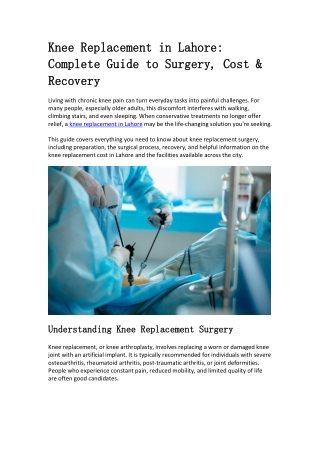 Knee Replacement in Lahore_What to Expect