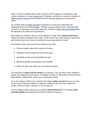 Shop Cotton Suits for Women Online | Cotton Suit Sets by Dahleez