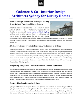 Cadence & Co - Interior Design Architects Sydney for Luxury Homes