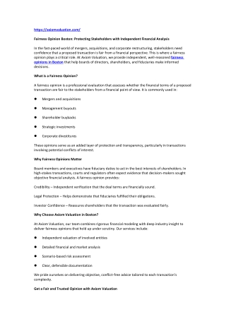 Fairness Opinion Boston Protecting Stakeholders with Independent Financial Analysis