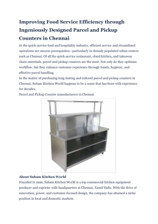 Parcel and Pickup Counter manufacturers in Chennai - subamkitchens