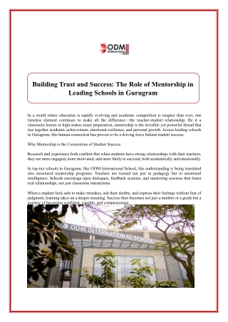 Building Trust and Success The Role of Mentorship in Leading Schools in Gurugram