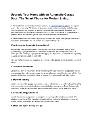 Upgrade Your Home with an Automatic Garage Door