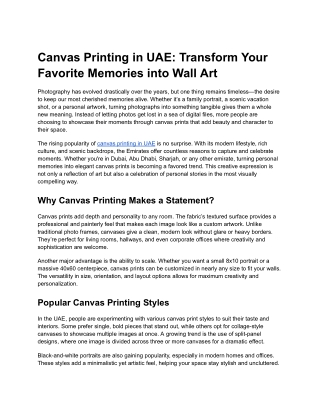 How to Preserve Your Memories with Canvas Printing in UAE?