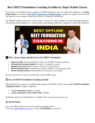 Best Offline NEET Foundation Coaching in India