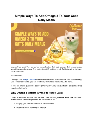 Simple Ways To Add Omega 3 To Your Cat’s Daily Meals