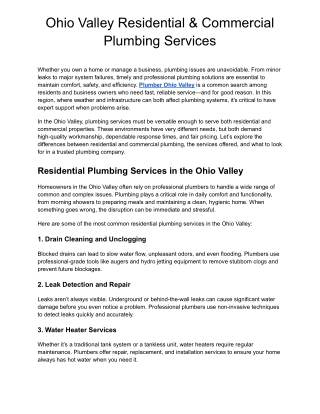 Ohio Valley Plumber You Can Rely On – Call Today