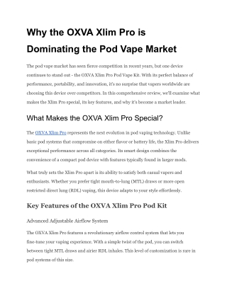 Why the OXVA Xlim Pro is Dominating the Pod Vape Market