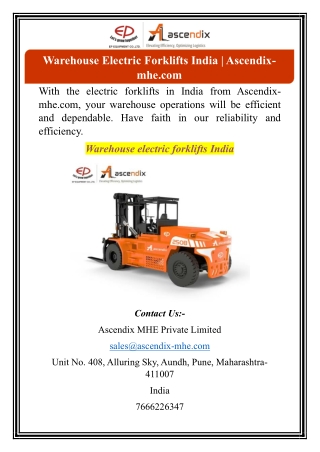 Warehouse Electric Forklifts India | Ascendix-mhe.com