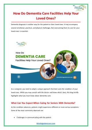 How Do Dementia Care Facilities Help Your Loved Ones?