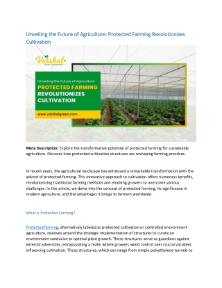 Unveiling the Future of Agriculture Protected Farming Revolutionizes Cultivation